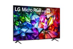 75-Inch LG Micro RGB evo AI 4K QNED TV 75MRGB95BUA displaying vibrant colorful crystals on screen - Side Angle