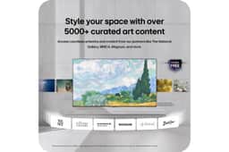86-Inch LG TV 86MRGB95BUA displaying curated art content with access to over 5000 artworks from partners including The National Gallery, MMCA, Magnum, and more with 1 Month FREE offer