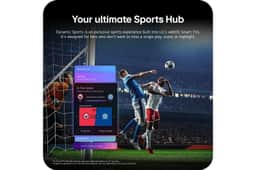 83-Inch LG C6 4K OLED TV OLED83C6HUP Dynamic Sports feature infographic showing webOS interface with live match stats and AI-powered game predictions during soccer gameplay