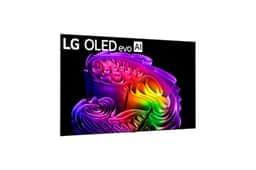 97-inch LG OLED97G6WUA 4K OLED evo AI TV displaying colorful abstract art Front View