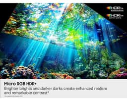 Samsung 65" Micro RGB R85H 4K Smart TV (2026) MRN65R85HAFXZA – A visualization of the difference Samsung Micro RGB HDR Pro technology makes in an aquatic scene on the Micro RGB R85H