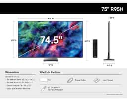 Samsung 75" Micro RGB R95H 4K Smart TV (2026) MRN75R95HAFXZA – A diagram of the dimensions and specs of the Micro RGB R95H