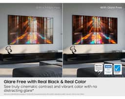 Samsung 42" OLED S90H 4K Smart TV (2026) QN42S90HAEXZA – A with- and without- shot of the Samsung OLED S90H Smart TV's glare-free HDR functionality