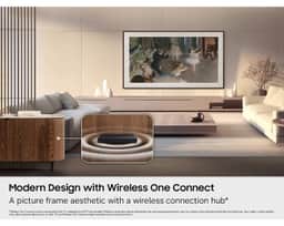 Samsung 55" The Frame Pro LS03HW Neo QLED 4K Art TV (2026) QN55LS03HWFXZA – An illustration showing how the Frame Pro's modern design can use Wireless One connect to have a wireless experience