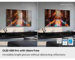 Samsung 55" OLED S95H 4K Smart TV (2026) QN55S95HAFXZA – A with- and without- shot of the Samsung OLED S95H Smart TV's glare-free HDR functionality