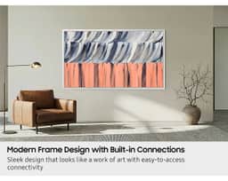 Samsung 75" The Frame LS03HE QLED 4K Art TV (2026) QN75LS03HEFXZA – An artistic lifestyle shot showing The Frame LS03HE in a modern designer living room