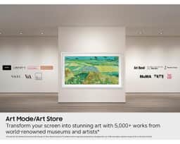 Samsung 75" The Frame LS03HE QLED 4K Art TV (2026) QN75LS03HEFXZA – An image showing The Frame LS03HE hanging in an art museum in Art Mode to display a famous impressionist painting