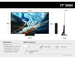 Samsung 77" OLED S90H 4K Smart TV (2026) QN77S90HAEXZA – A diagram of the dimensions and specs of the OLED S90H