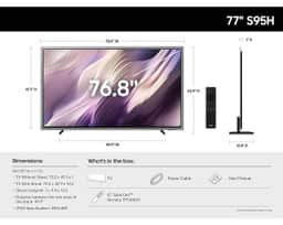 Samsung 77" OLED S95H 4K Smart TV (2026) QN77S95HAFXZA – A diagram of the dimensions and specs of the OLED S95H