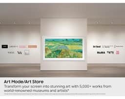 Samsung 85" The Frame LS03HE QLED 4K Art TV (2026) QN85LS03HEFXZA – An image showing The Frame LS03HE hanging in an art museum in Art Mode to display a famous impressionist painting