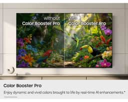 Samsung 98" Crystal UHD U9000H 4K Smart TV (2026) UN98U9000HFXZA – A vivid jungle scene being shown on a Samsung 98 inch Class Crystal UHD U9000H 4K Samsung Vision AI Smart TV (2026) to represent the set's Color Booster