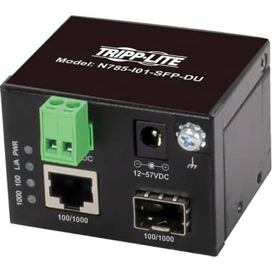 Unmanaged Industrial Gigabit Fiber to Ethernet Media Converter, 10/100/1000 Mbps, RJ45/SFP, -40° to 75°C, DC Power