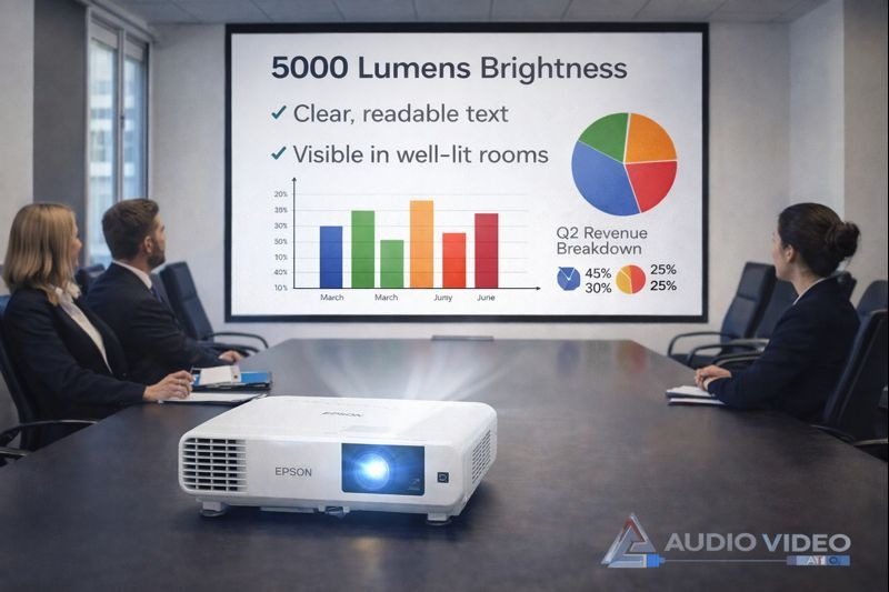 5000-lumen Epson projector in a bright classroom environment