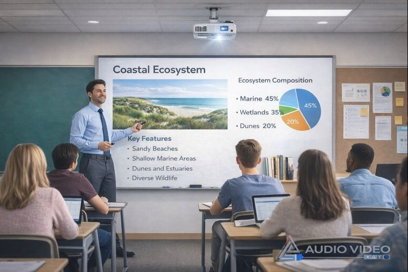 Classroom presentation using a 5000-lumen Epson PowerLite projector