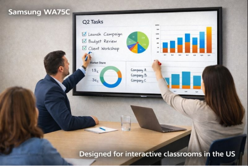 Samsung WA75C 75-inch interactive display in a training room