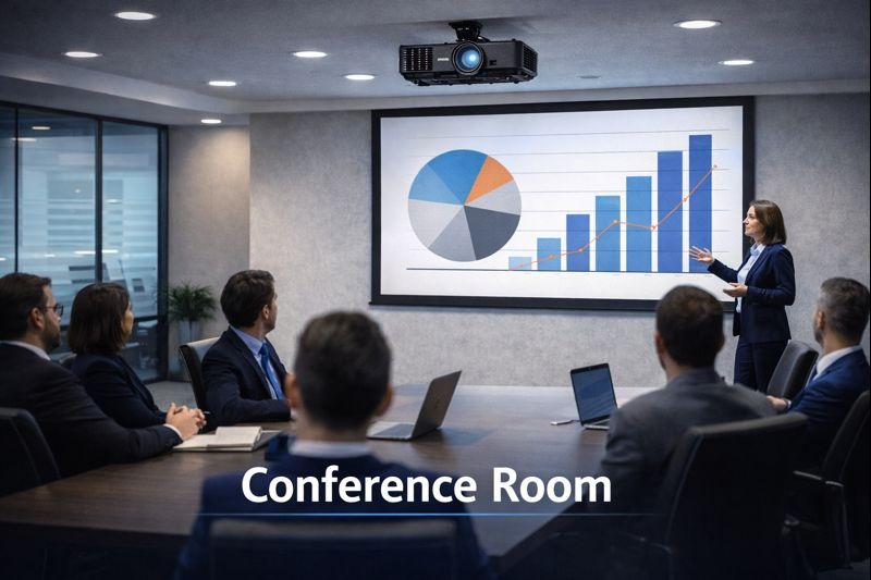 Commercial conference room using Epson laser projector with high brightness
